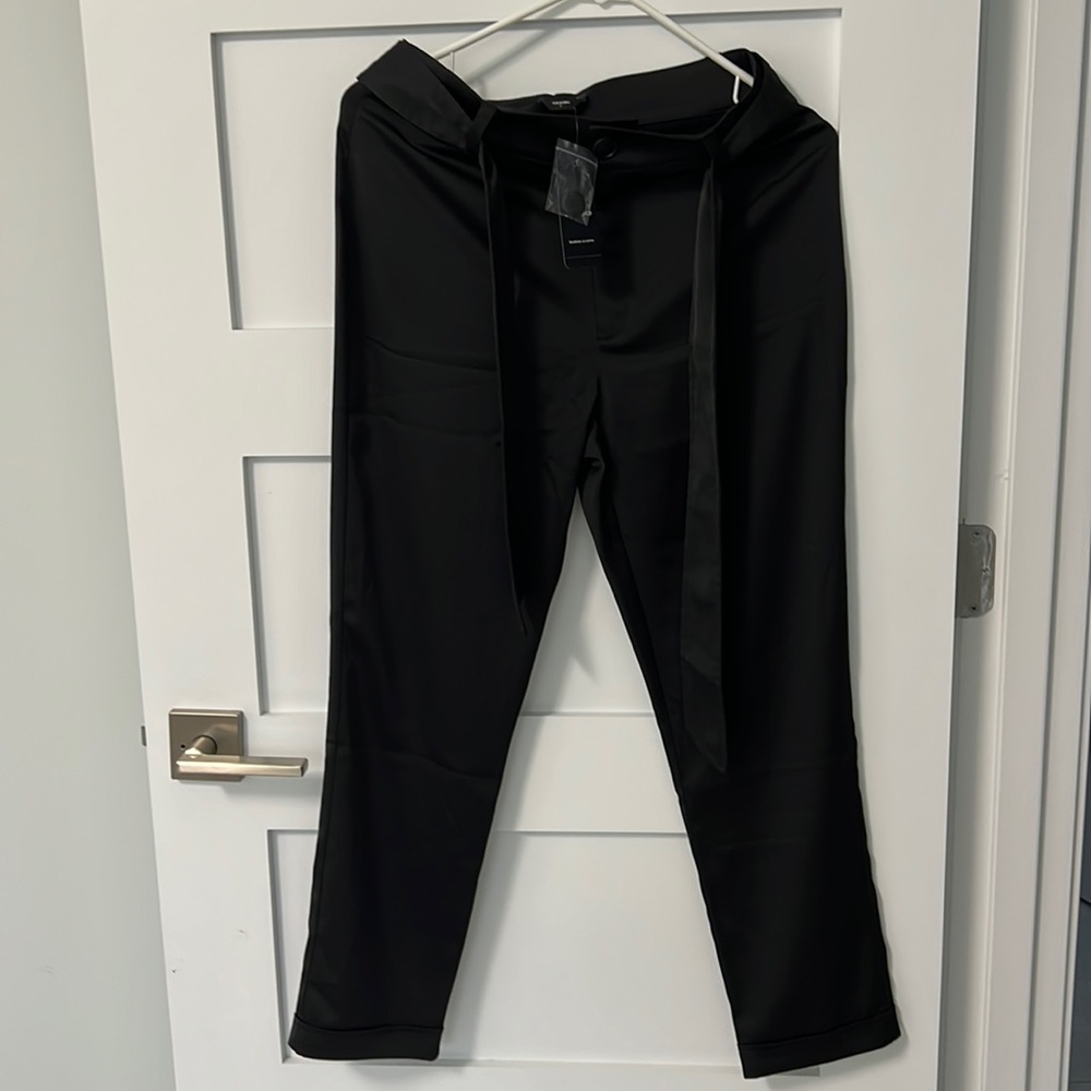 Stretch satin bow waist trouser